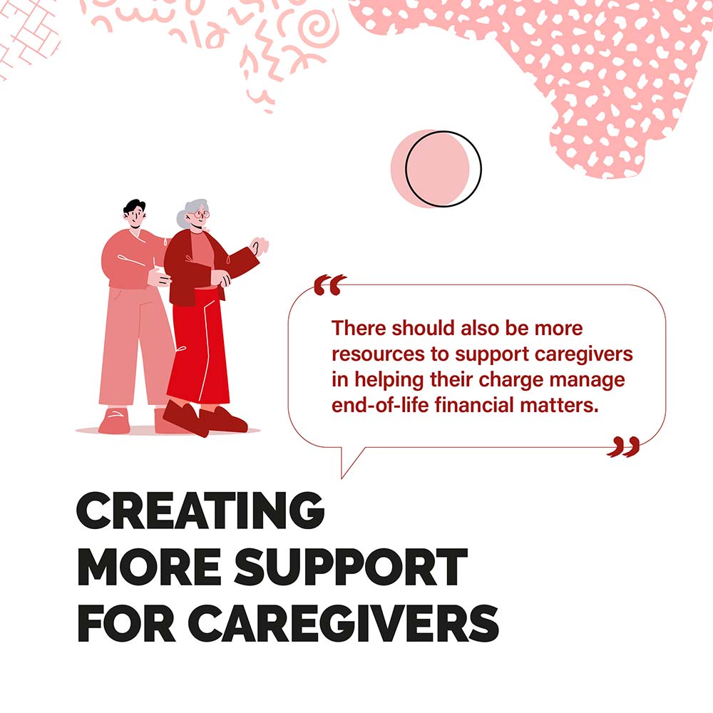 CREATING MORE SUPPORT FOR CAREGIVERS - There should also be more resources to support caregivers in helping their charge manage end-of-life financial matters.