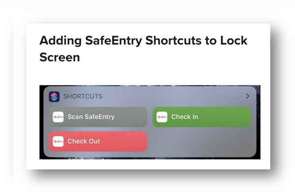 image of Safe Entry shortcut screen
