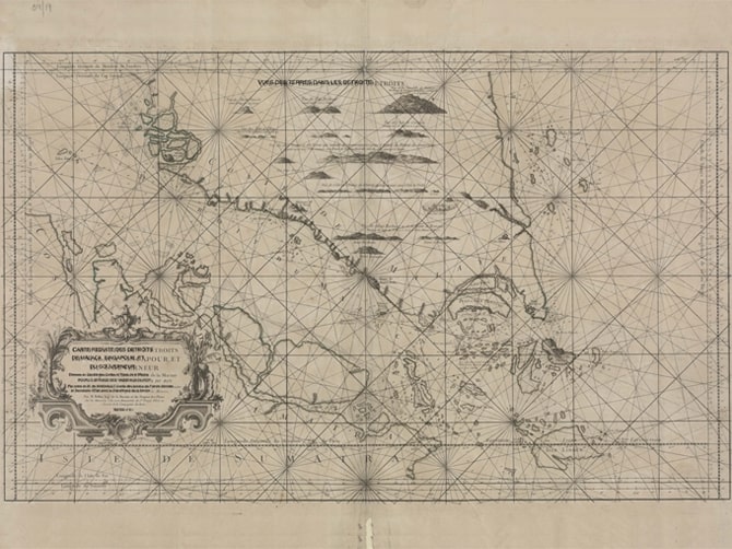 Jacques Bellin of France names Singapore as Pulau Panjang as he updates a 17th century map